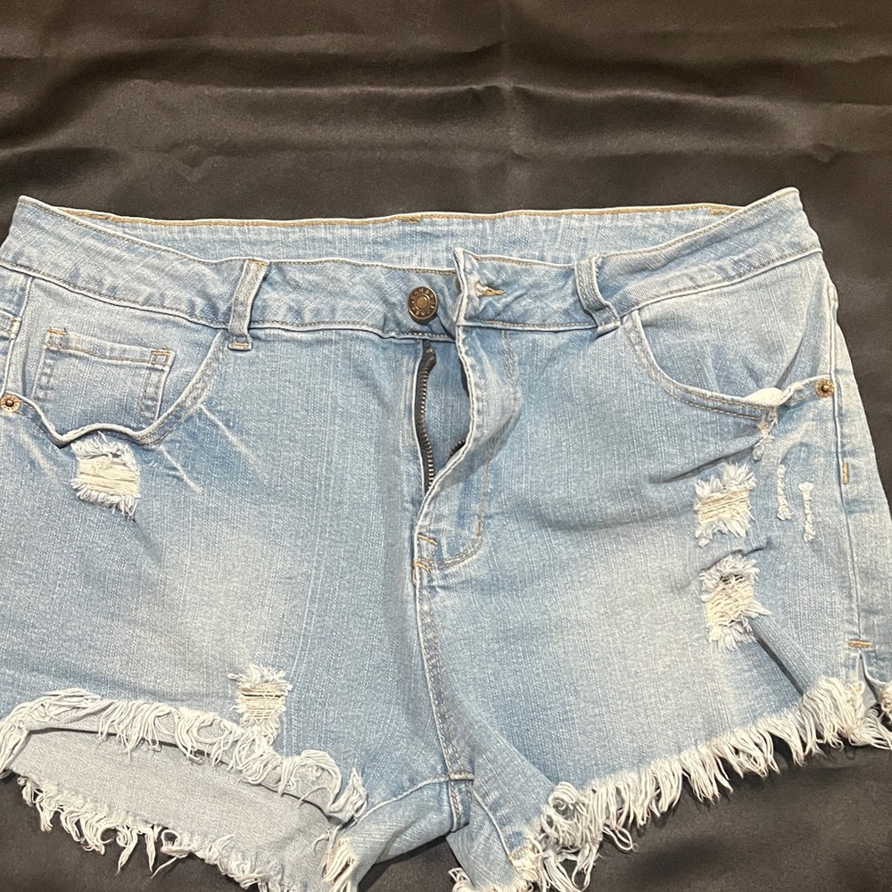 Distressed Light Blue Denim Shorts